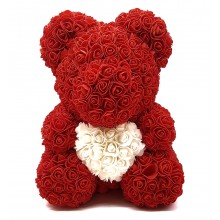 Мишка из роз Красный с сердцем MW  40 см (0305789)  